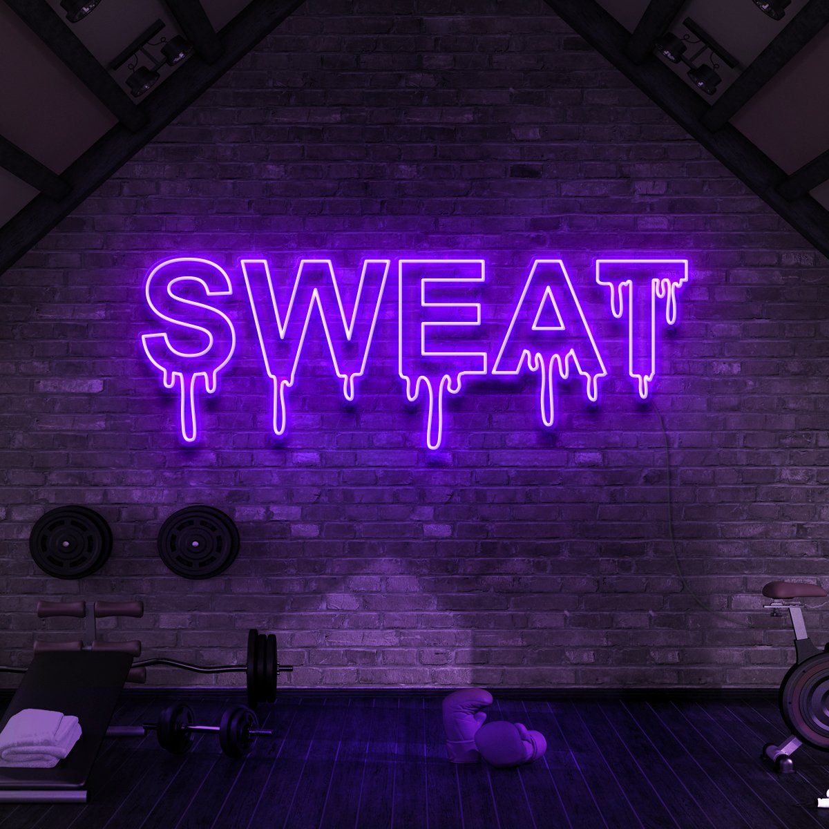 "Sweat Dripping" Neon Sign for Gyms & Fitness Studios 90cm (3ft) / Purple / LED Neon by Neon Icons