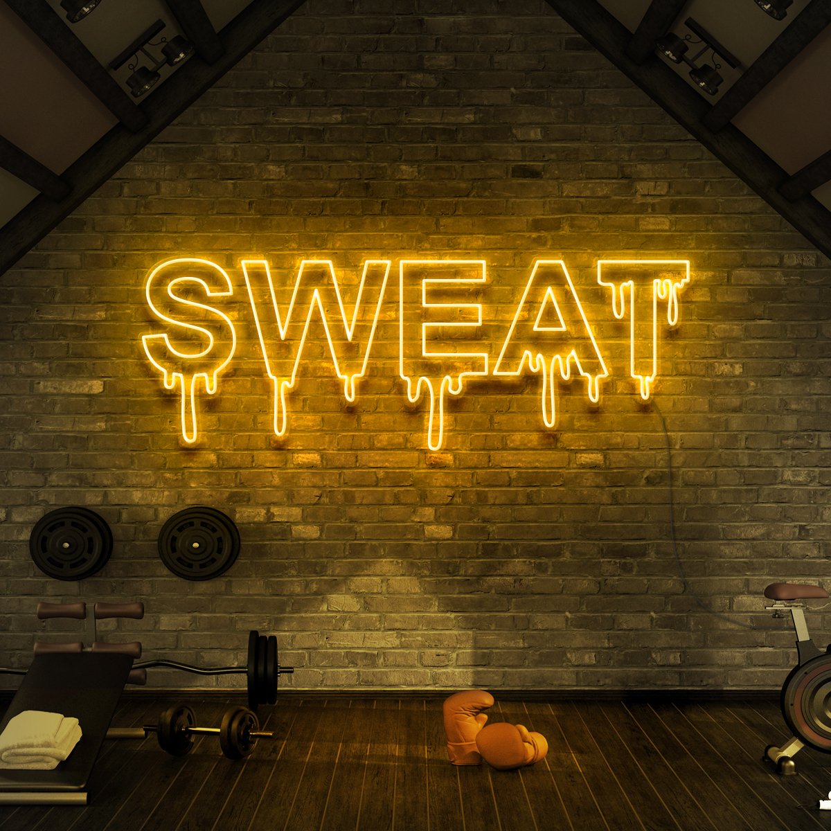 "Sweat Dripping" Neon Sign for Gyms & Fitness Studios 90cm (3ft) / Yellow / LED Neon by Neon Icons