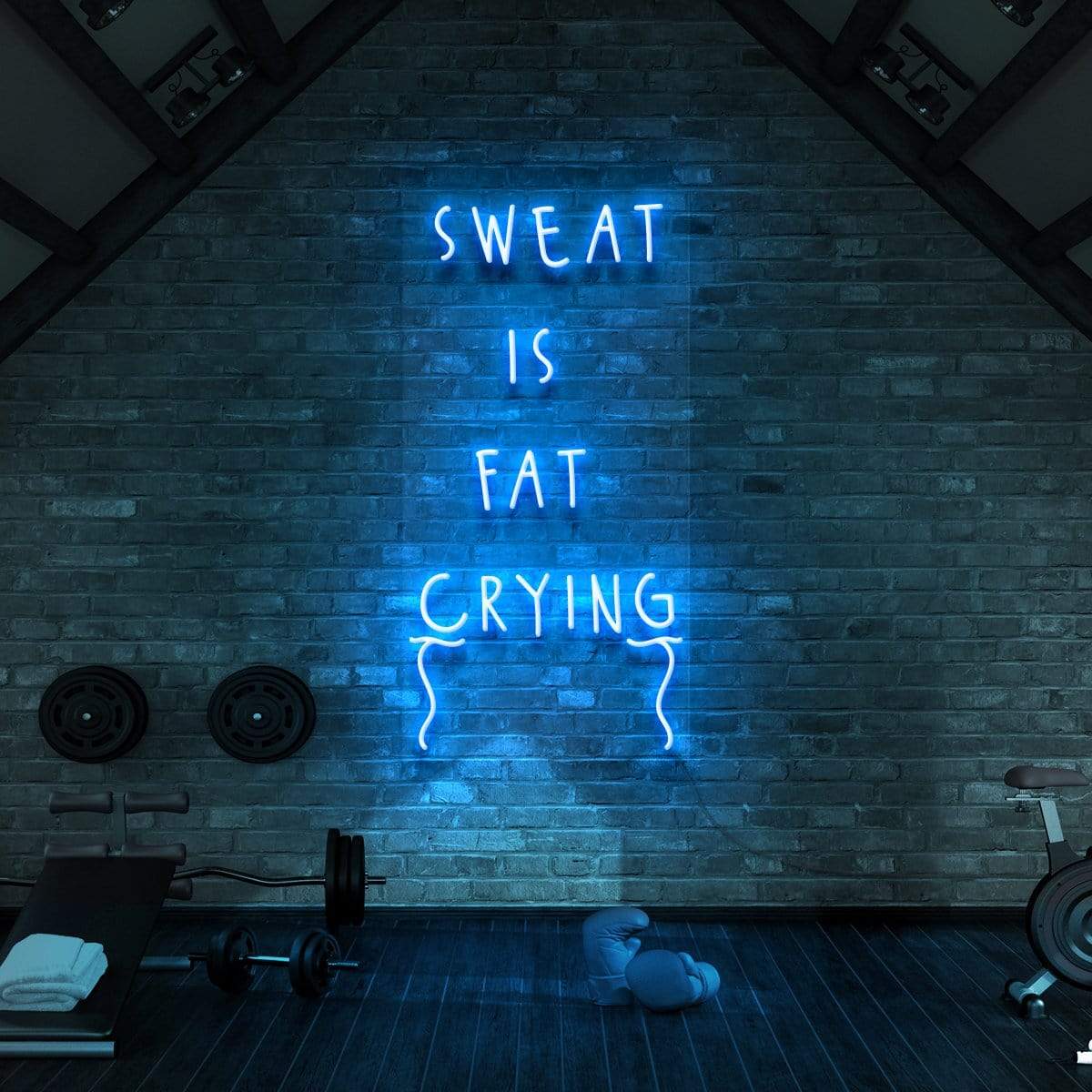 "Sweat is Fat Crying" Neon Sign for Gyms & Fitness Studios 60cm (2ft) / Ice Blue / LED Neon by Neon Icons