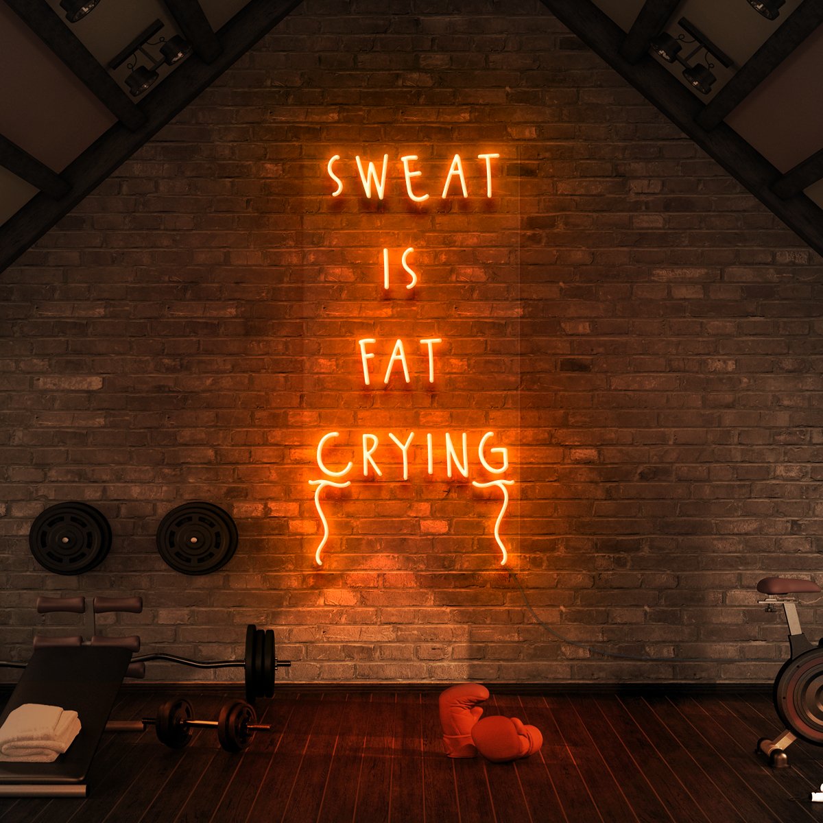 "Sweat is Fat Crying" Neon Sign for Gyms & Fitness Studios 60cm (2ft) / Orange / LED Neon by Neon Icons