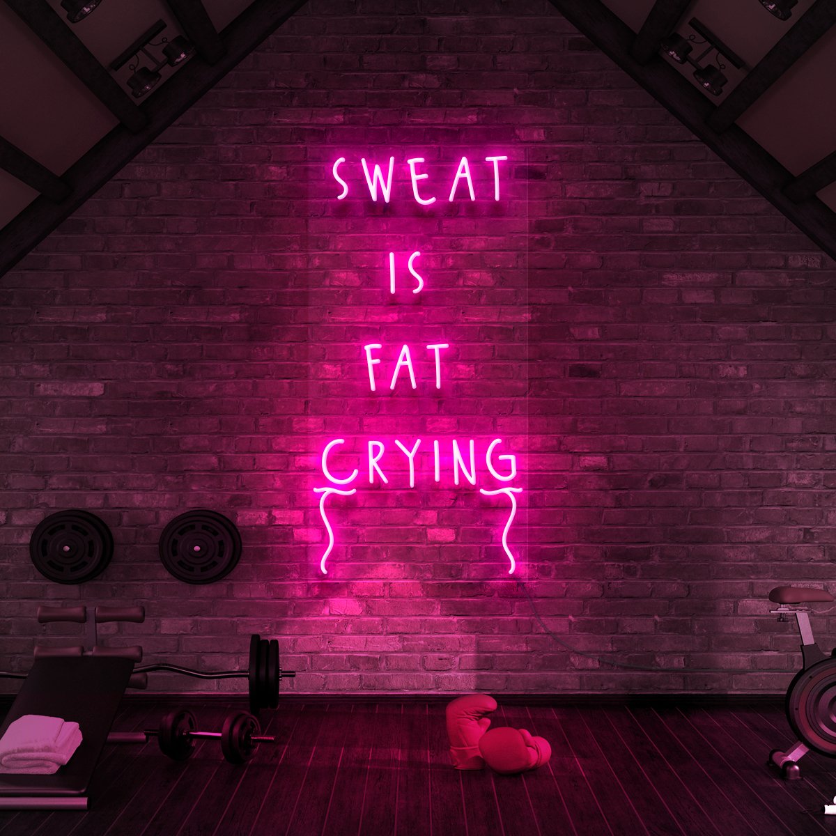 "Sweat is Fat Crying" Neon Sign for Gyms & Fitness Studios 60cm (2ft) / Pink / LED Neon by Neon Icons