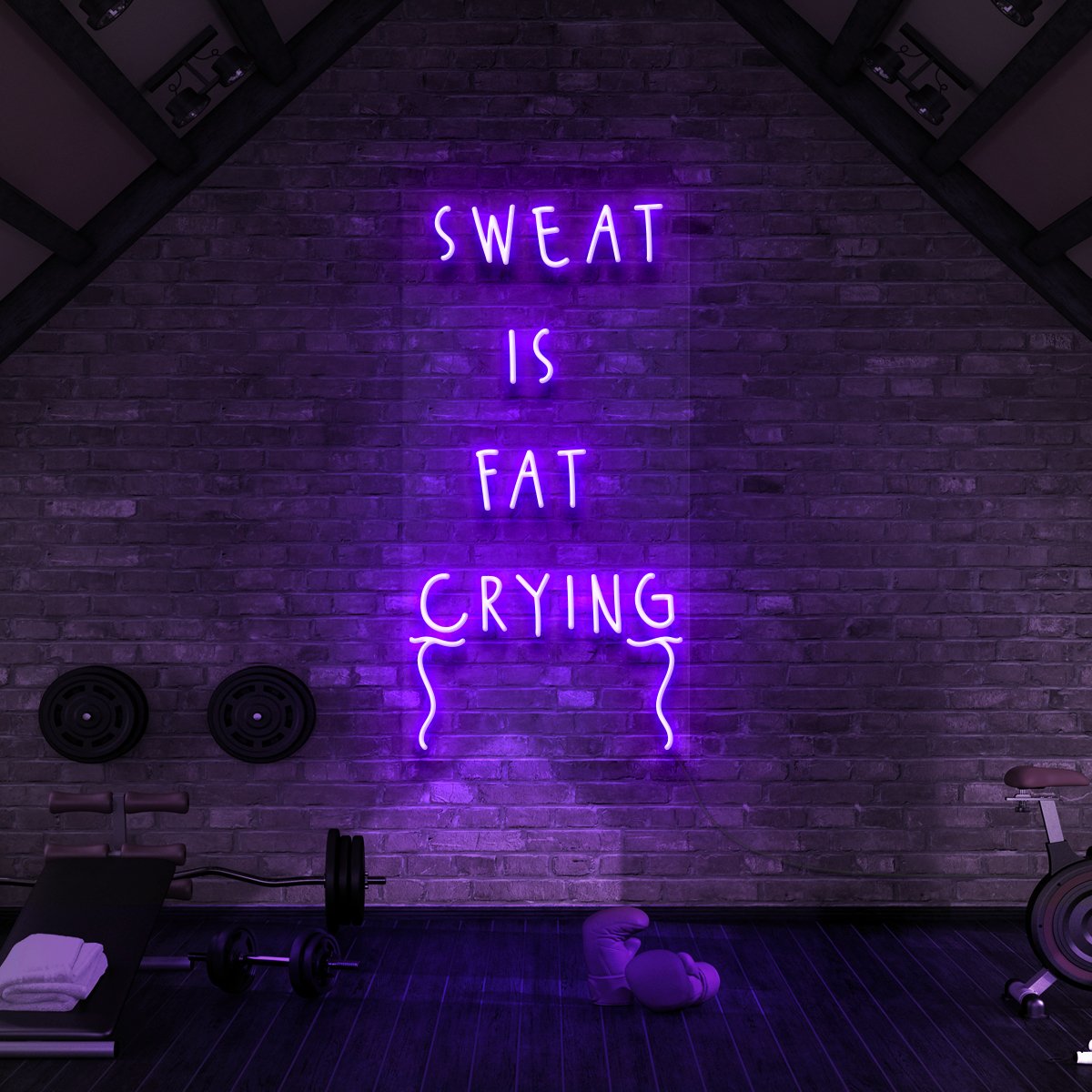 "Sweat is Fat Crying" Neon Sign for Gyms & Fitness Studios 60cm (2ft) / Purple / LED Neon by Neon Icons