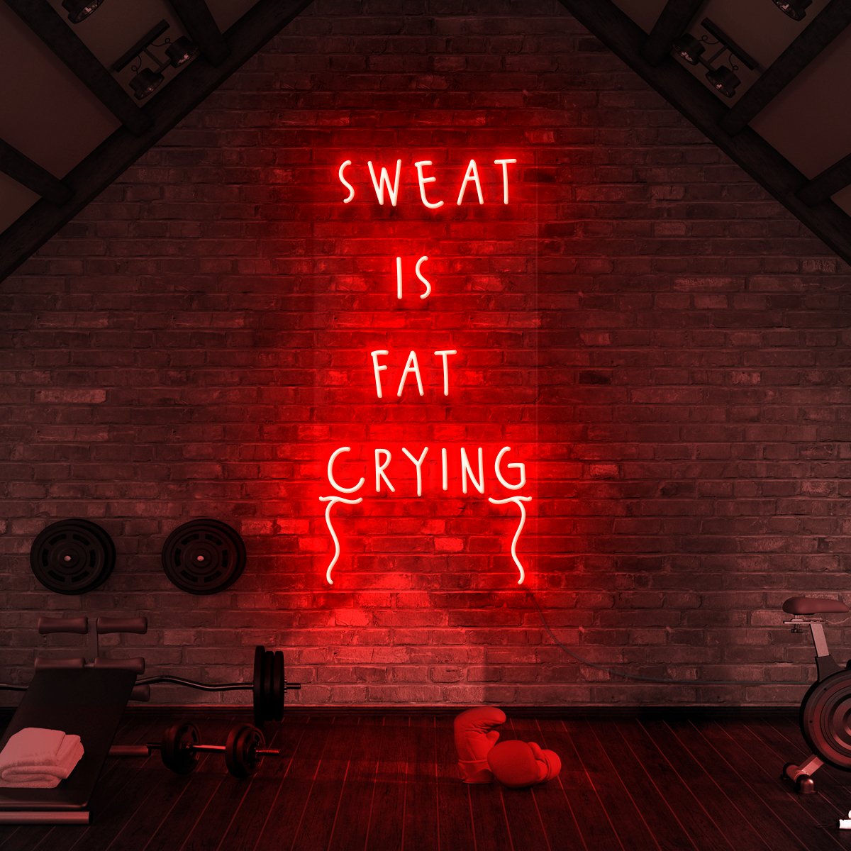 "Sweat is Fat Crying" Neon Sign for Gyms & Fitness Studios 60cm (2ft) / Red / LED Neon by Neon Icons