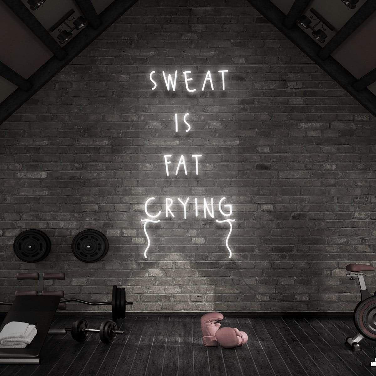 "Sweat is Fat Crying" Neon Sign for Gyms & Fitness Studios 60cm (2ft) / White / LED Neon by Neon Icons