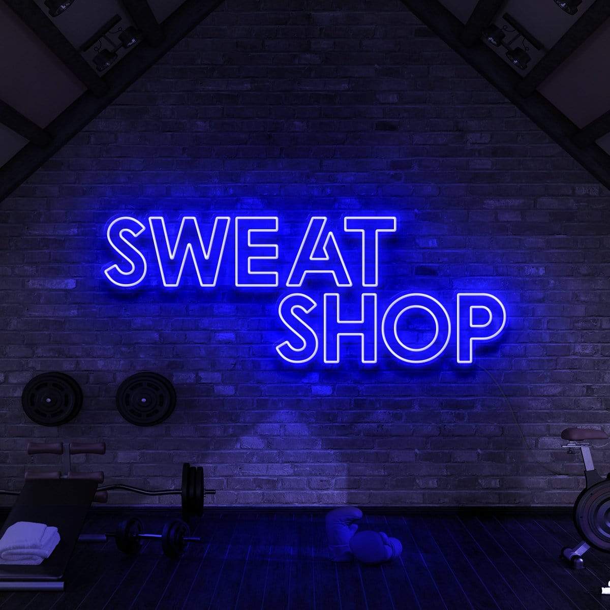 "Sweat Shop" Neon Sign for Gyms & Fitness Studios 90cm (3ft) / Blue / LED Neon by Neon Icons