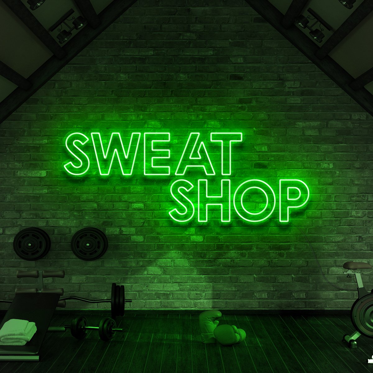 "Sweat Shop" Neon Sign for Gyms & Fitness Studios by Neon Icons