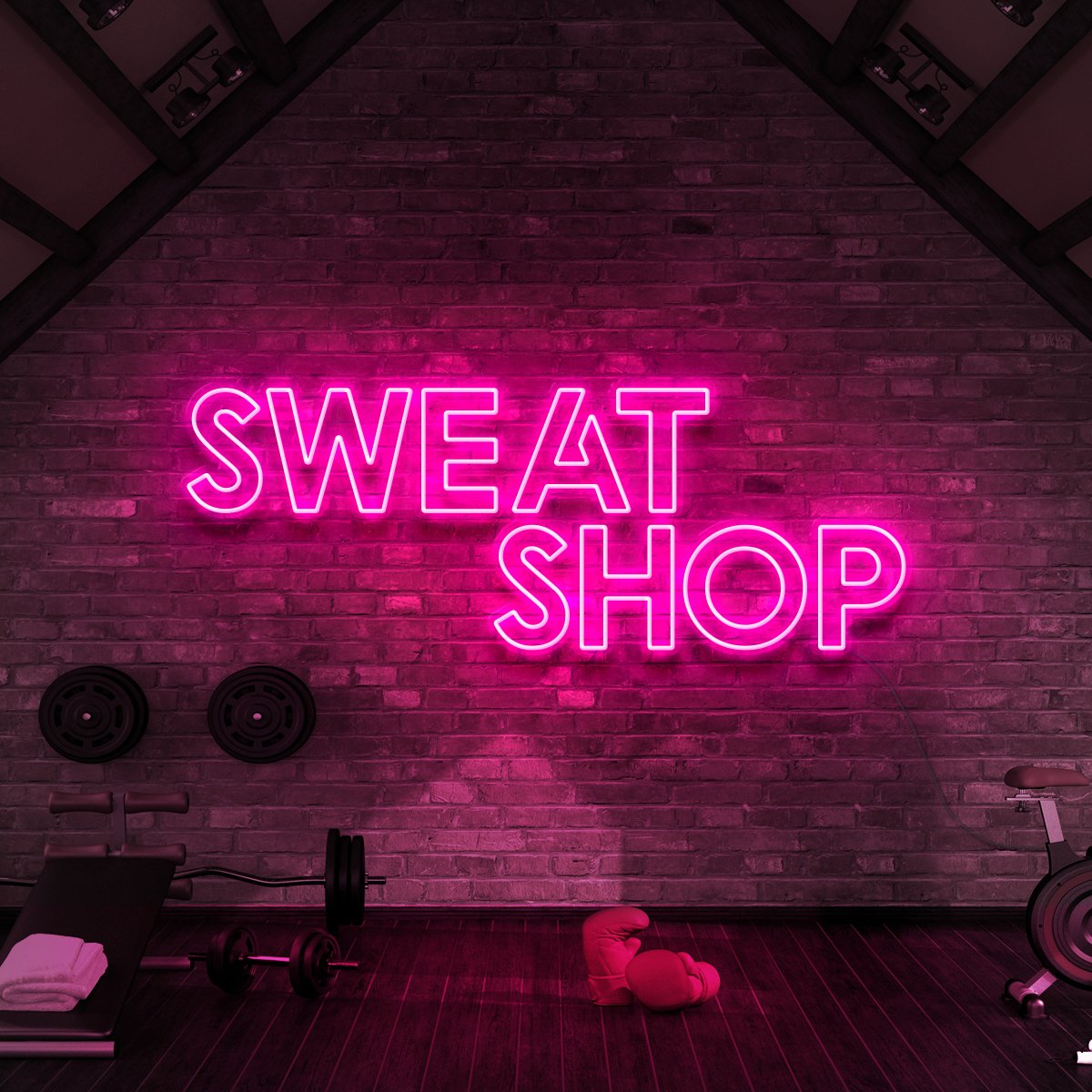 "Sweat Shop" Neon Sign for Gyms & Fitness Studios 90cm (3ft) / Pink / LED Neon by Neon Icons