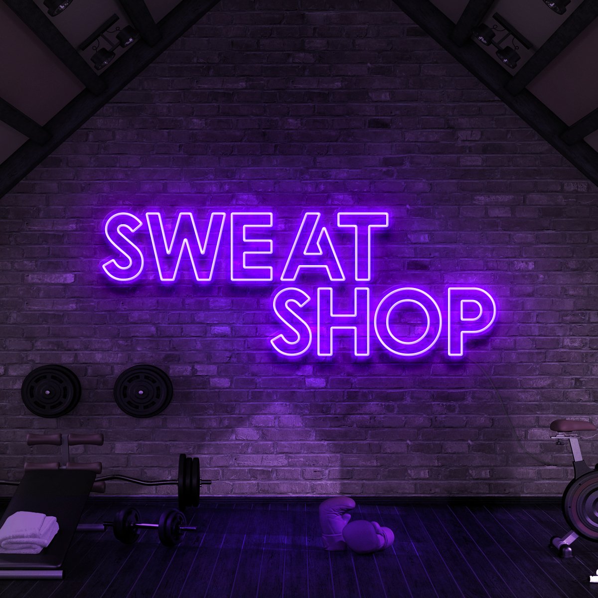 "Sweat Shop" Neon Sign for Gyms & Fitness Studios by Neon Icons