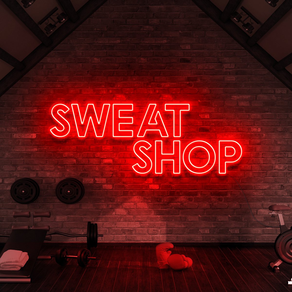 "Sweat Shop" Neon Sign for Gyms & Fitness Studios by Neon Icons