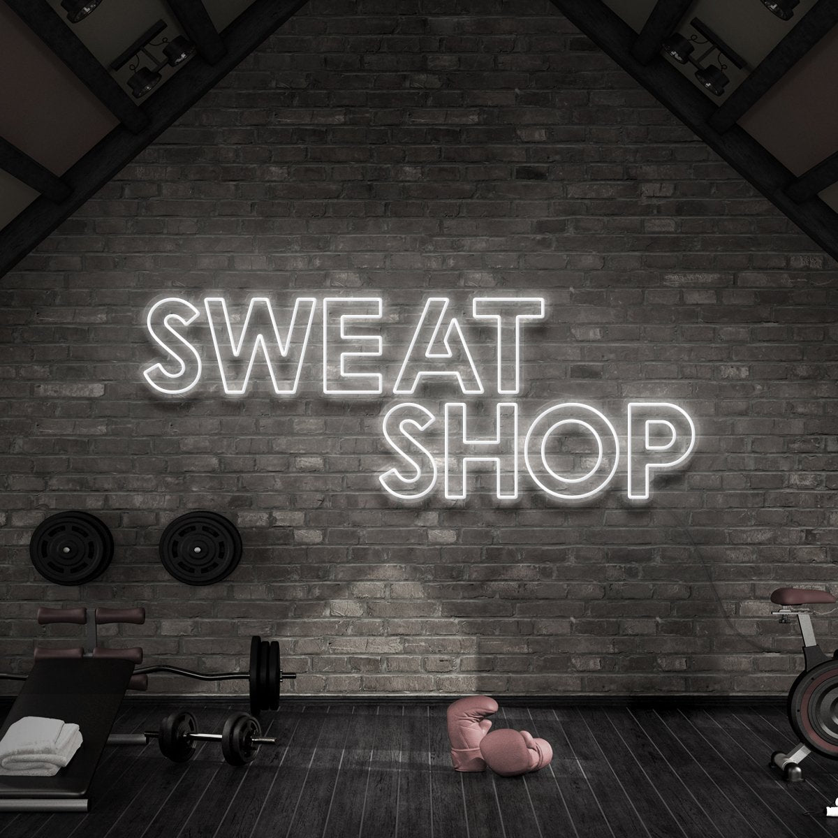 "Sweat Shop" Neon Sign for Gyms & Fitness Studios by Neon Icons