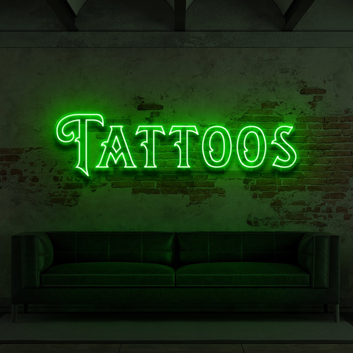 "Tattoos" Neon Sign for Tattoo Parlours 90cm (3ft) / Green / LED Neon by Neon Icons