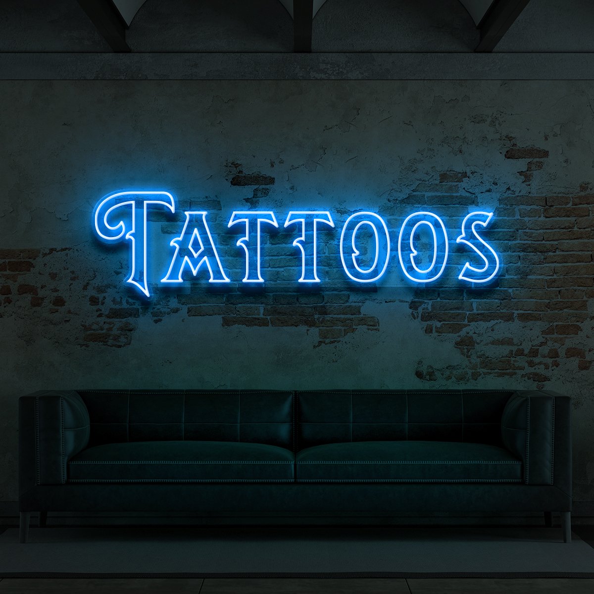 "Tattoos" Neon Sign for Tattoo Parlours 90cm (3ft) / Ice Blue / LED Neon by Neon Icons