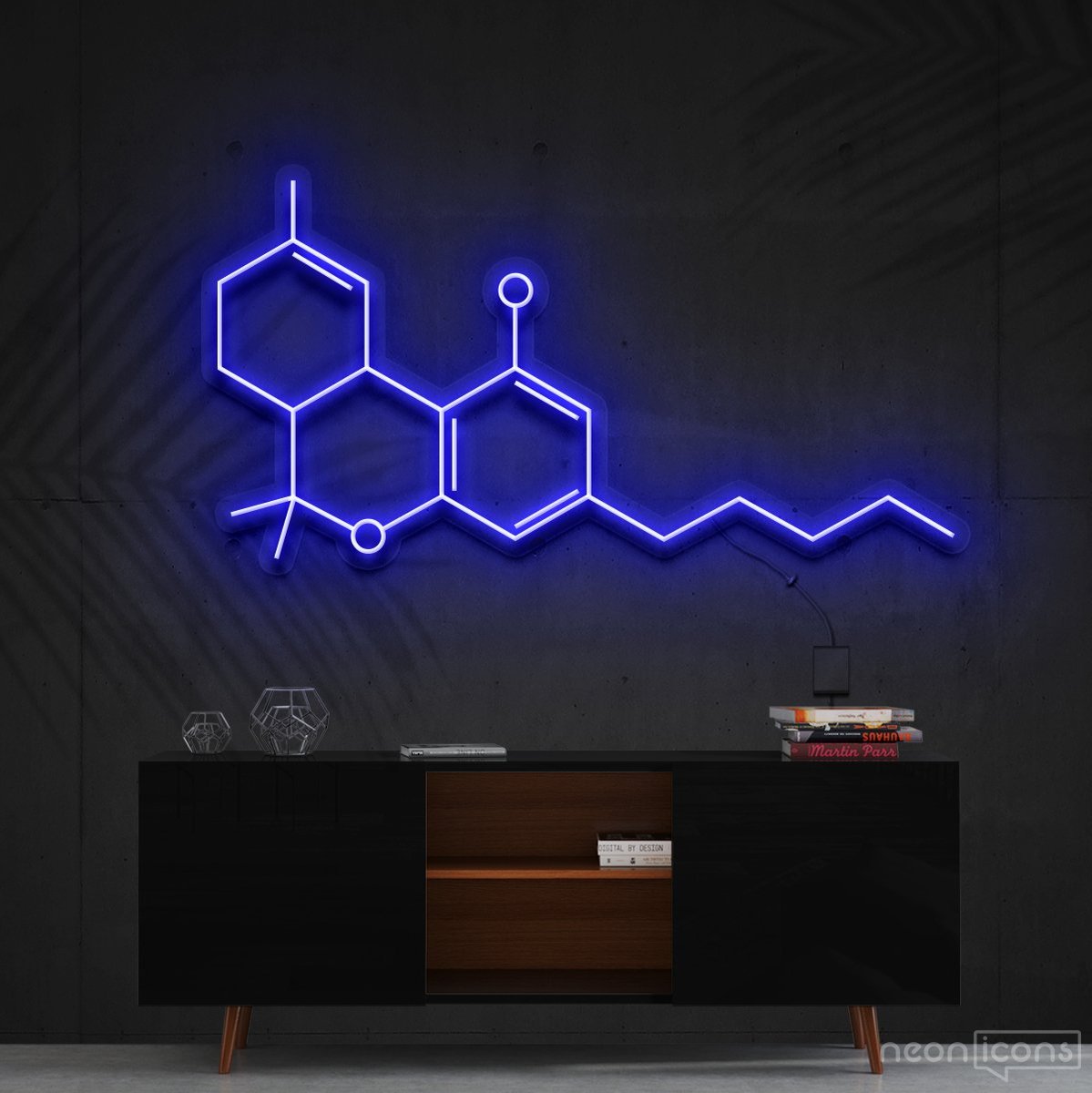 "THC Molecule" Neon Sign 60cm (2ft) / Blue / Cut to Shape by Neon Icons