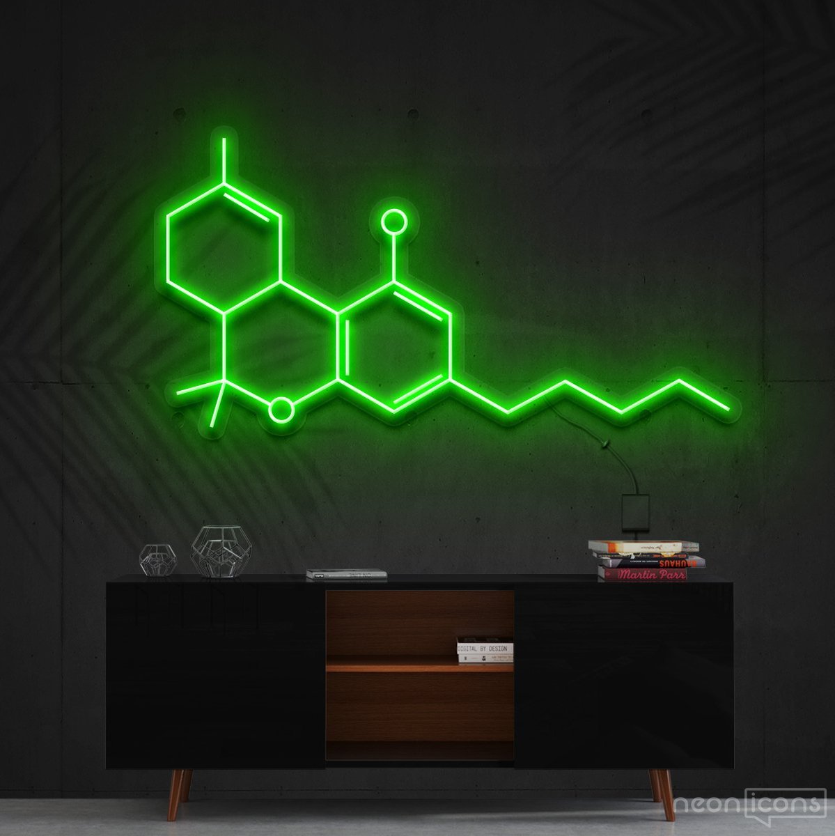"THC Molecule" Neon Sign 60cm (2ft) / Green / Cut to Shape by Neon Icons