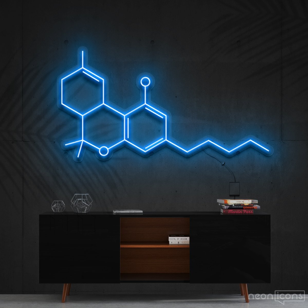 "THC Molecule" Neon Sign 60cm (2ft) / Ice Blue / Cut to Shape by Neon Icons