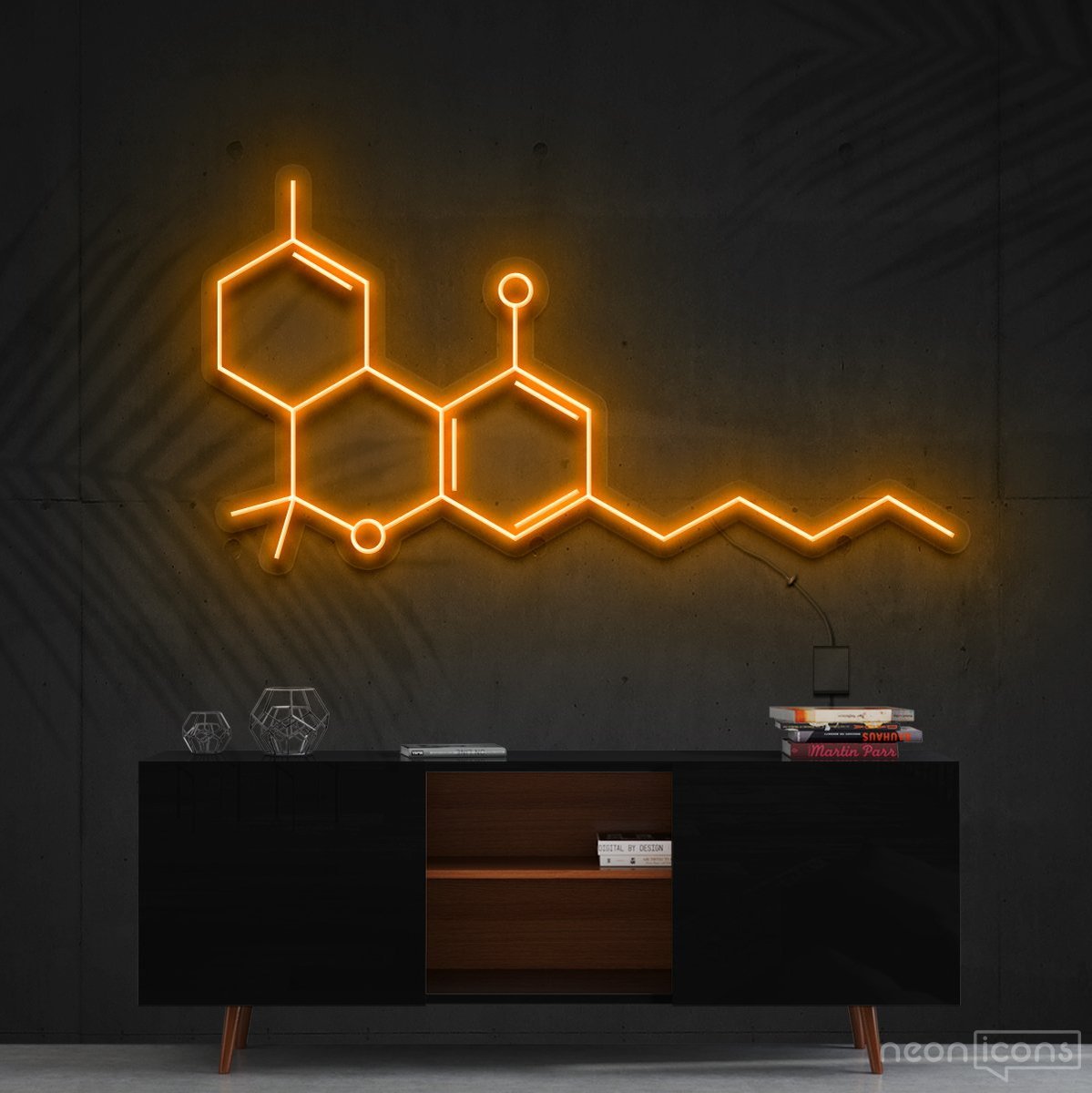 "THC Molecule" Neon Sign 60cm (2ft) / Orange / Cut to Shape by Neon Icons