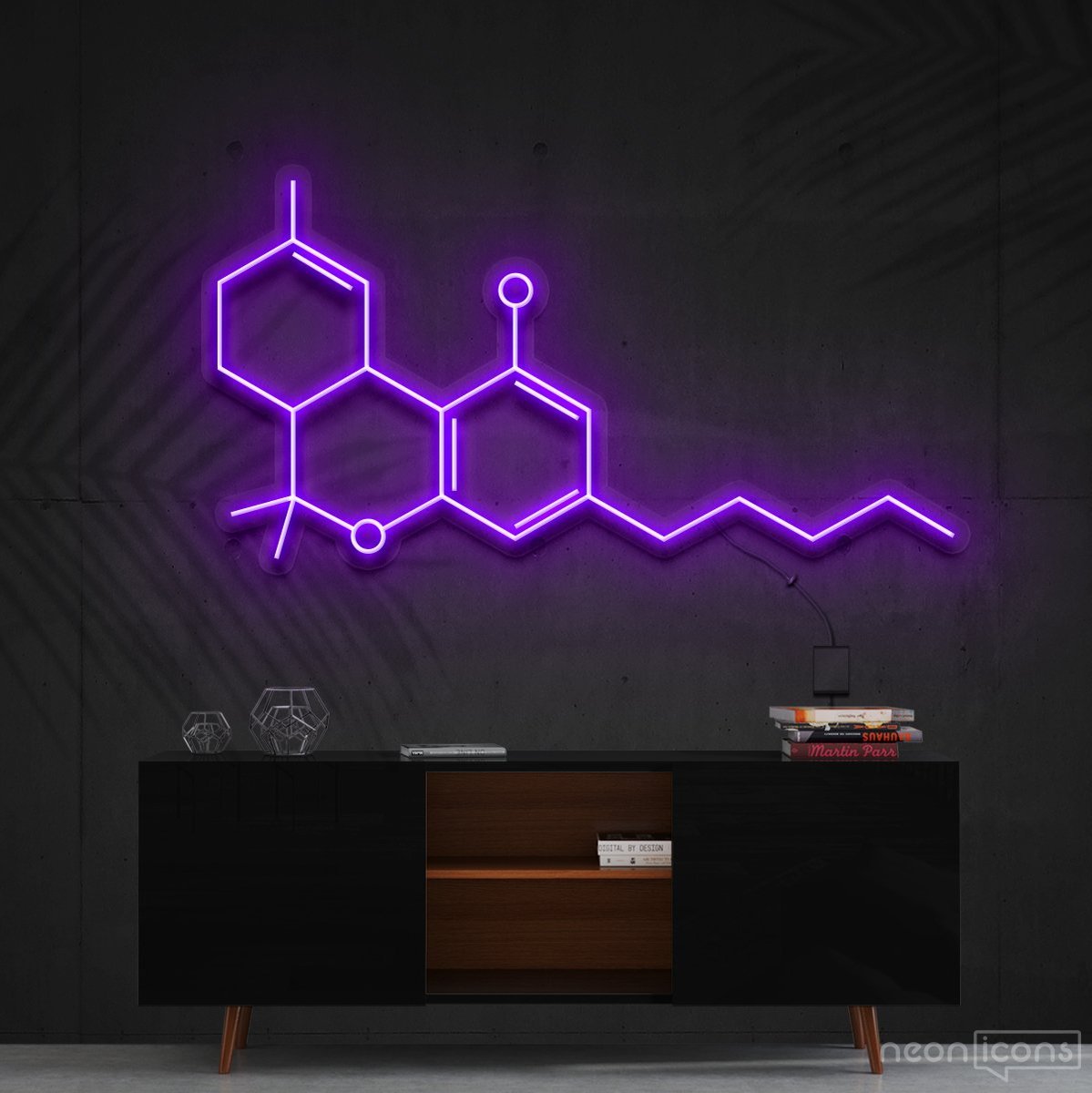 "THC Molecule" Neon Sign 60cm (2ft) / Purple / Cut to Shape by Neon Icons
