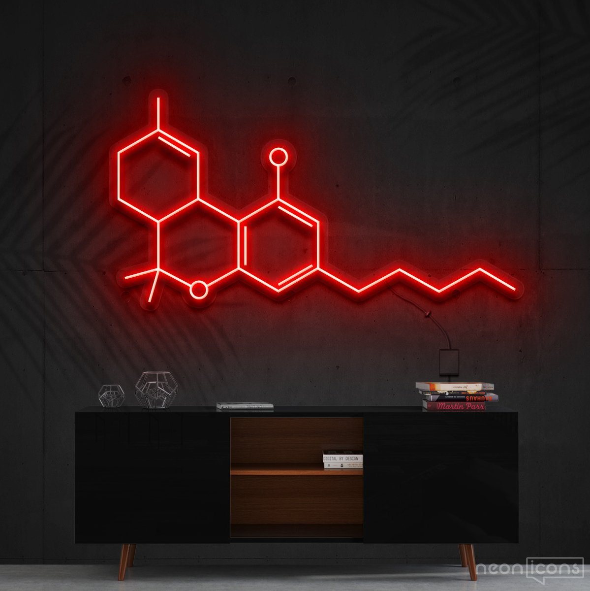 "THC Molecule" Neon Sign 60cm (2ft) / Red / Cut to Shape by Neon Icons