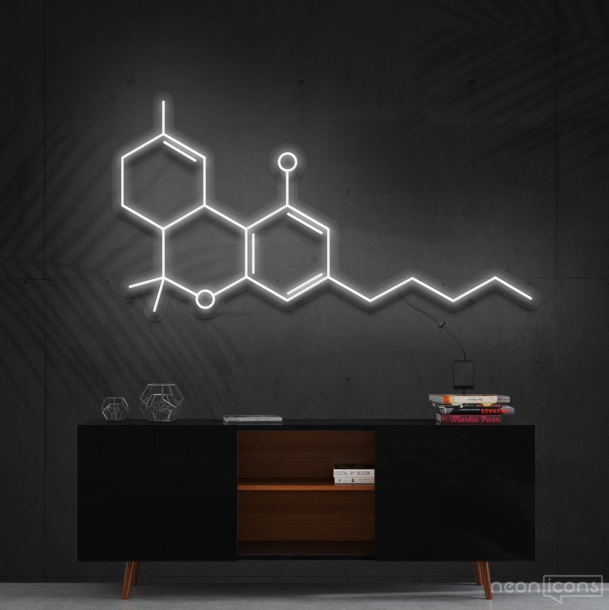 "THC Molecule" Neon Sign 60cm (2ft) / White / Cut to Shape by Neon Icons