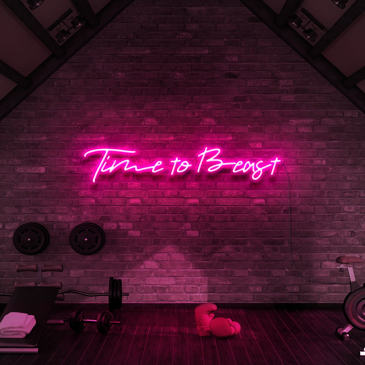 "Time to Beast" Neon Sign for Gyms & Fitness Studios 90cm (3ft) / Pink / LED Neon by Neon Icons