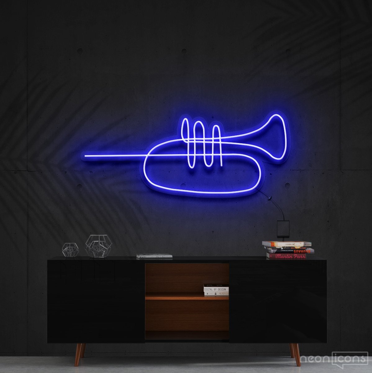 "Trumpet Line Art" Neon Sign 60cm (2ft) / Blue / Cut to Shape by Neon Icons