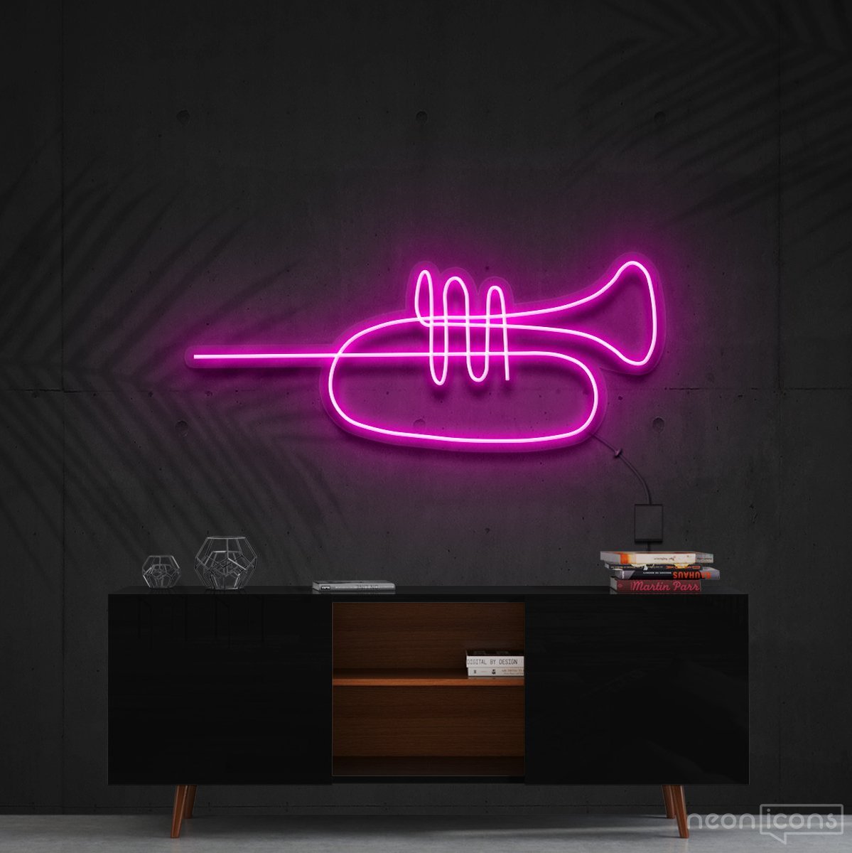 "Trumpet Line Art" Neon Sign 60cm (2ft) / Pink / Cut to Shape by Neon Icons