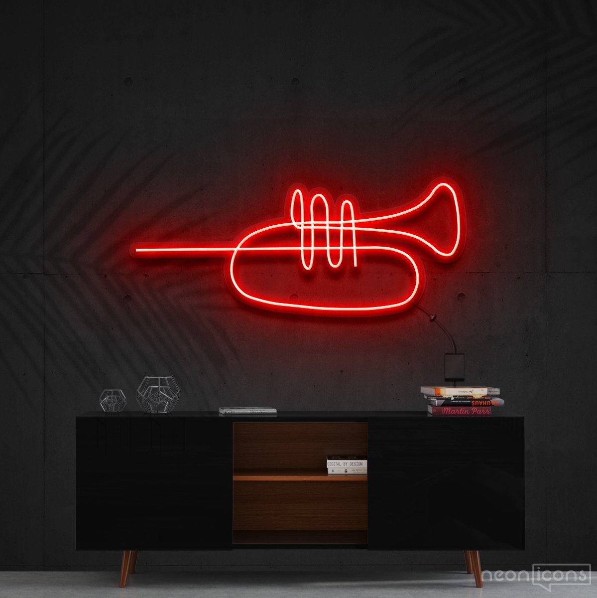 "Trumpet Line Art" Neon Sign 60cm (2ft) / Red / Cut to Shape by Neon Icons