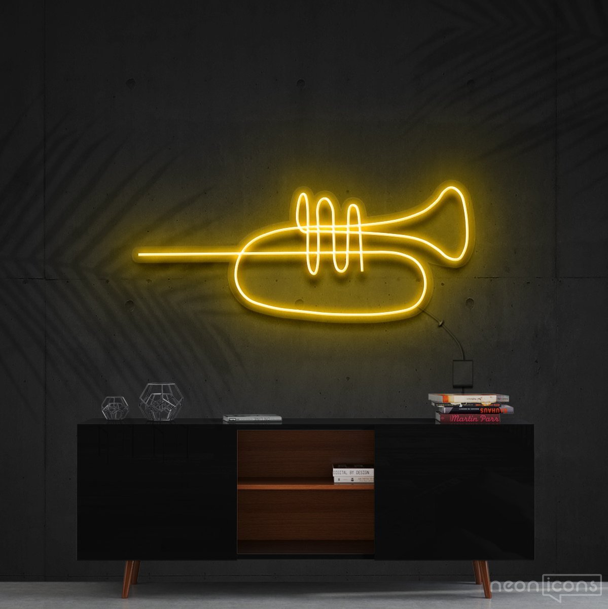 "Trumpet Line Art" Neon Sign 60cm (2ft) / Yellow / Cut to Shape by Neon Icons