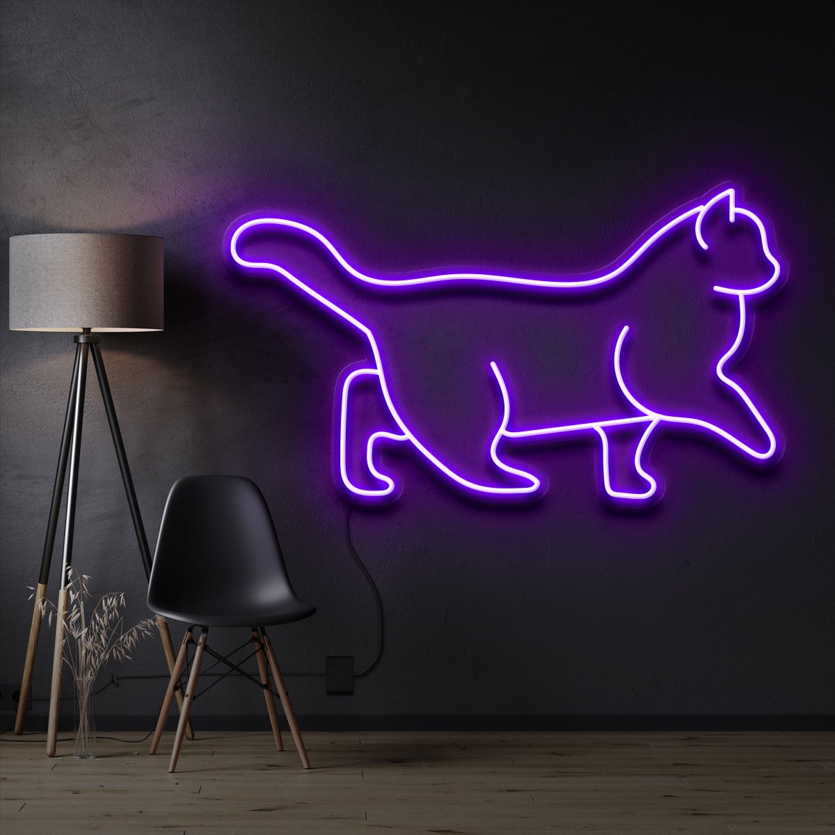 "Walking Cat" Pet Neon Sign 60cm / Purple / Cut to Shape by Neon Icons