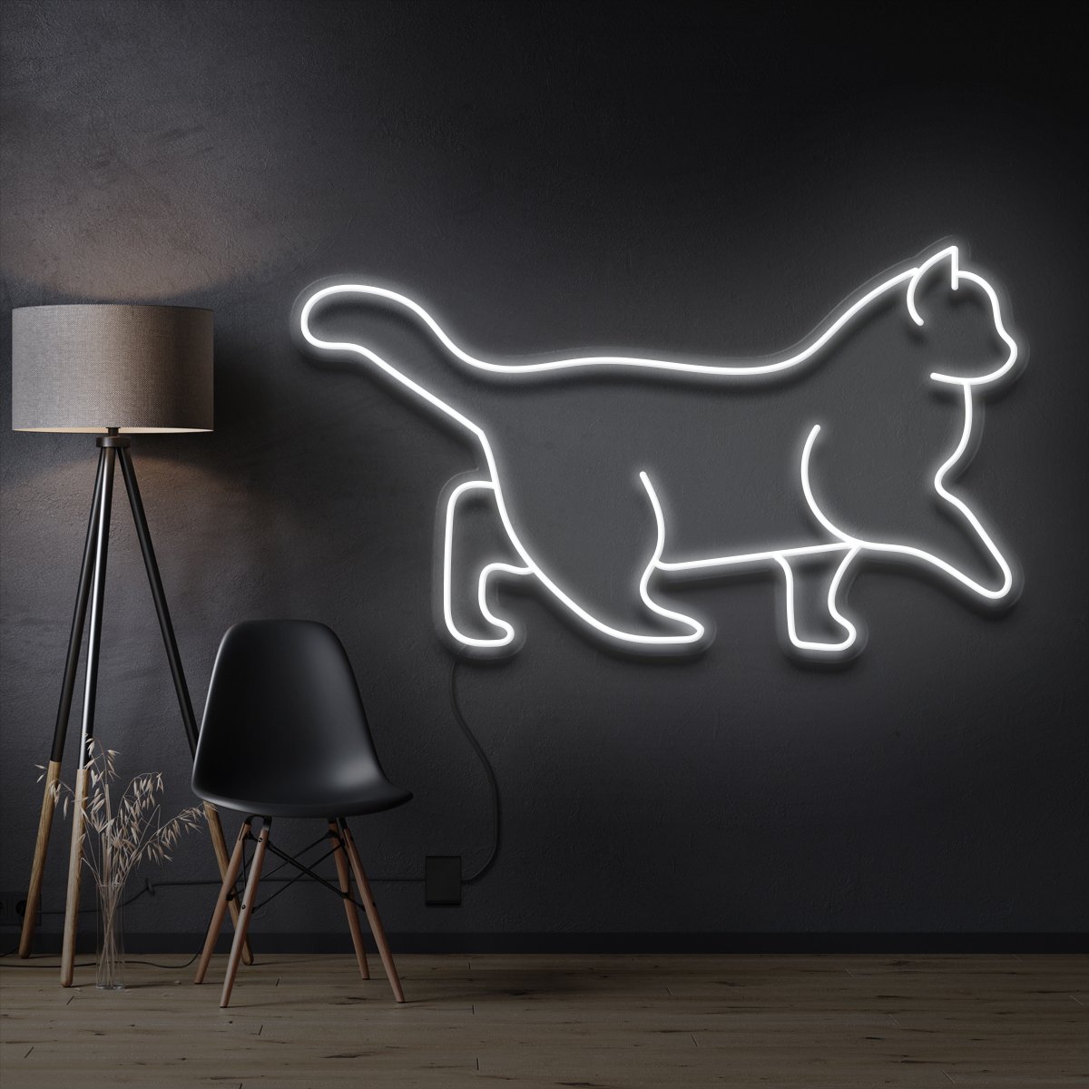 "Walking Cat" Pet Neon Sign 60cm / White / Cut to Shape by Neon Icons