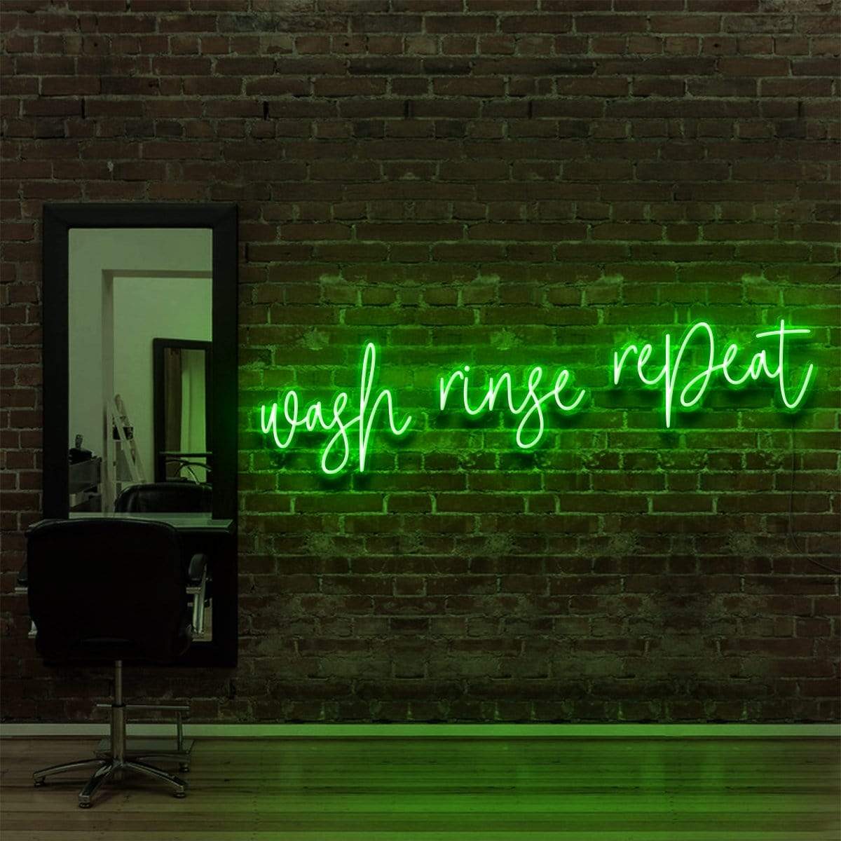 "Wash Rinse Repeat" Neon Sign for Hair Salons & Barbershops 90cm (3ft) / Green / LED Neon by Neon Icons