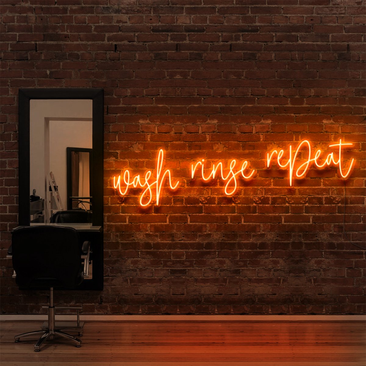 "Wash Rinse Repeat" Neon Sign for Hair Salons & Barbershops 90cm (3ft) / Orange / LED Neon by Neon Icons