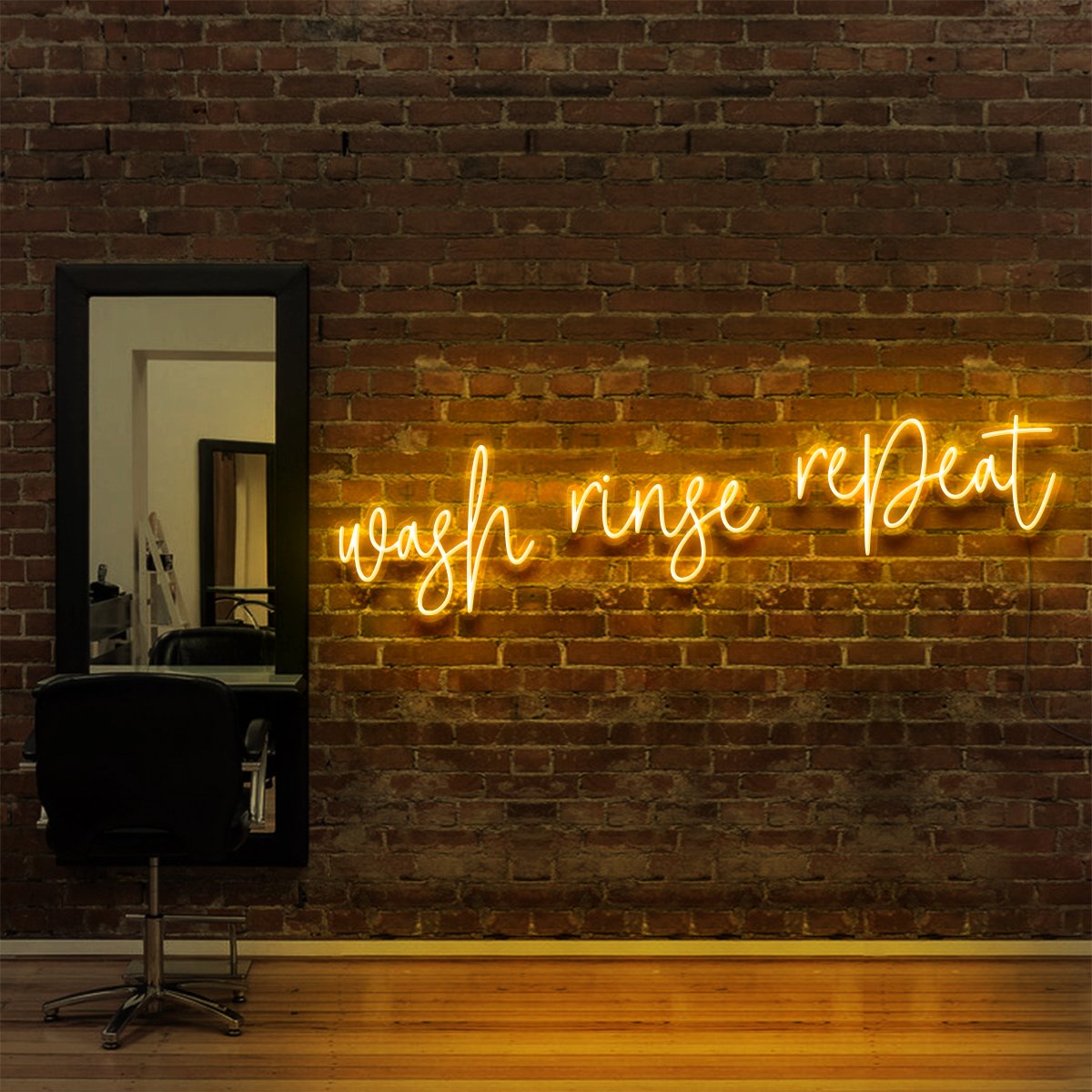 "Wash Rinse Repeat" Neon Sign for Hair Salons & Barbershops 90cm (3ft) / Yellow / LED Neon by Neon Icons