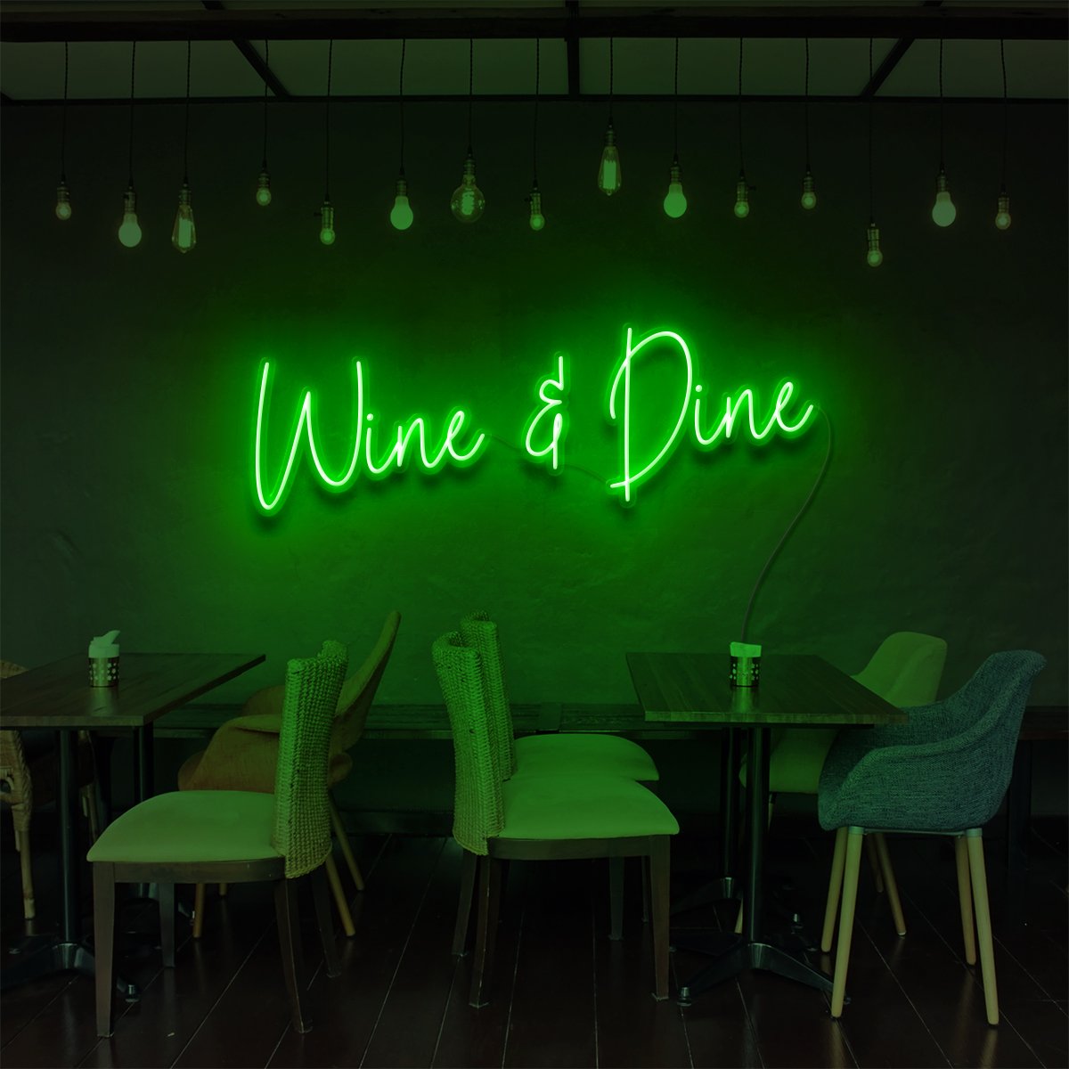 "Wine & Dine" Neon Sign for Bars & Restaurants 90cm (3ft) / Green / LED Neon by Neon Icons