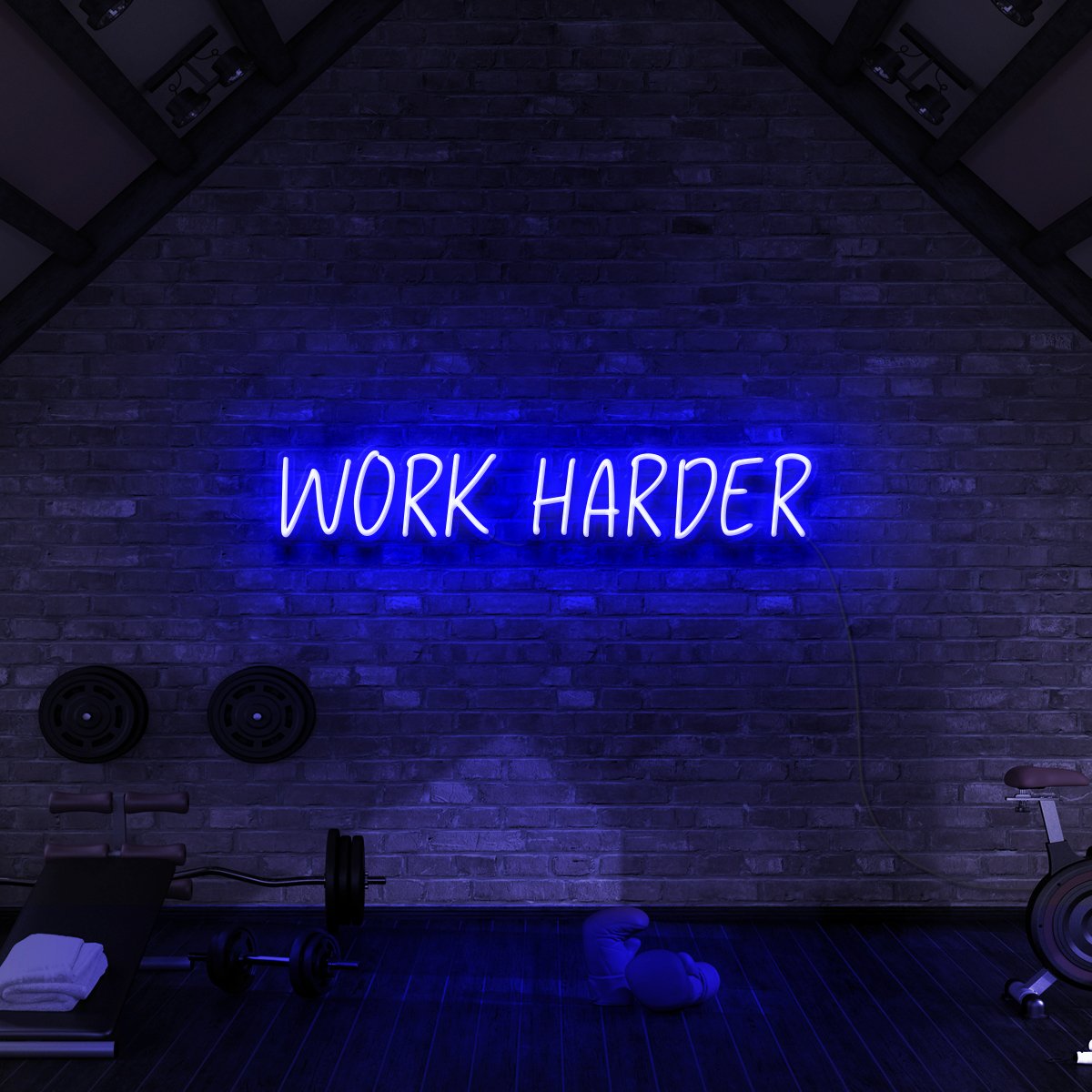 "Work Harder" Neon Sign for Gyms & Fitness Studios 60cm (2ft) / Blue / LED Neon by Neon Icons