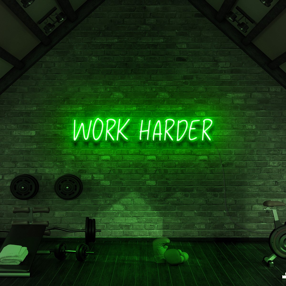 "Work Harder" Neon Sign for Gyms & Fitness Studios 60cm (2ft) / Green / LED Neon by Neon Icons