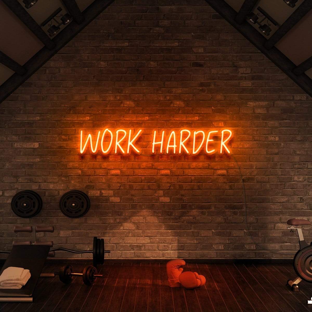 "Work Harder" Neon Sign for Gyms & Fitness Studios 60cm (2ft) / Orange / LED Neon by Neon Icons