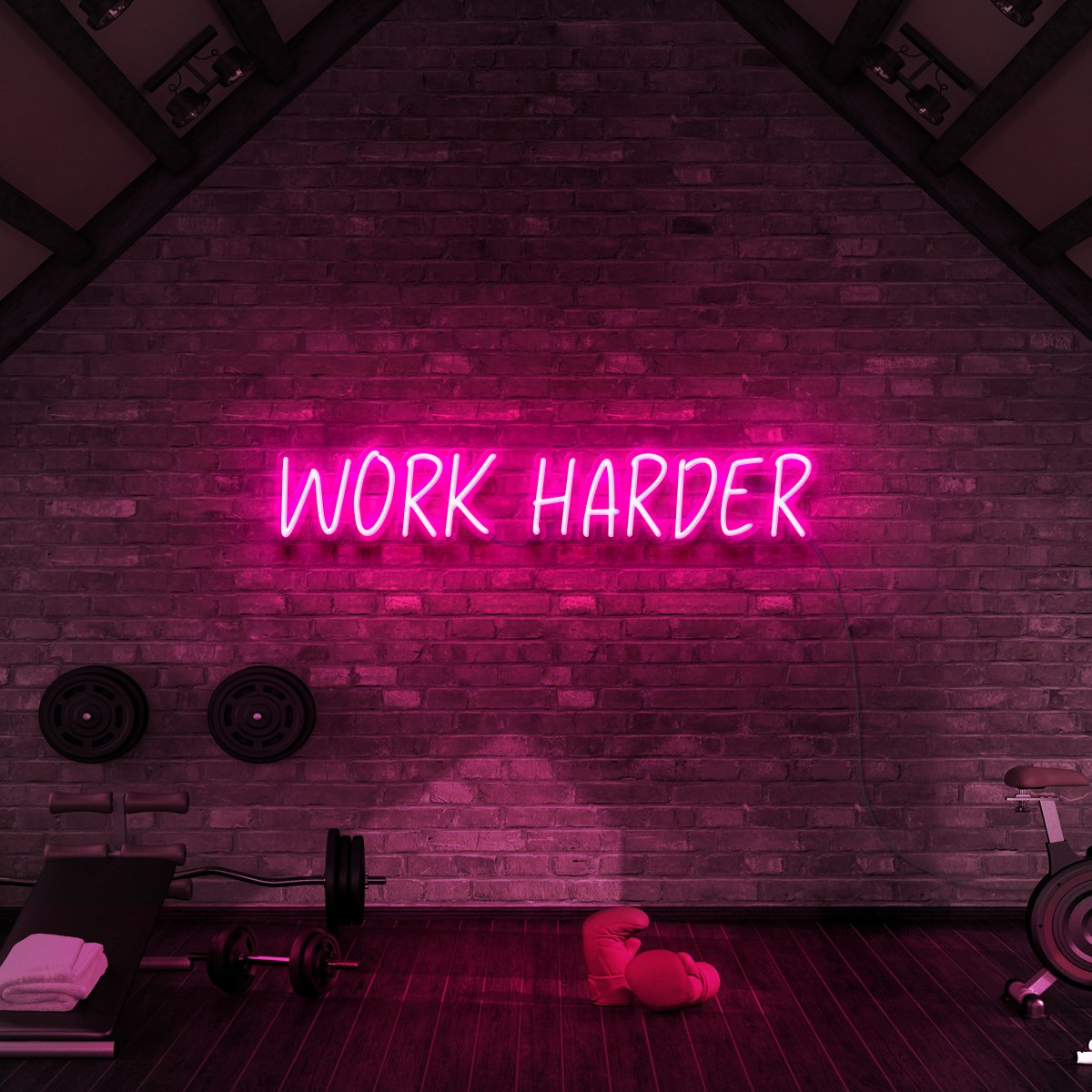 "Work Harder" Neon Sign for Gyms & Fitness Studios 60cm (2ft) / Pink / LED Neon by Neon Icons