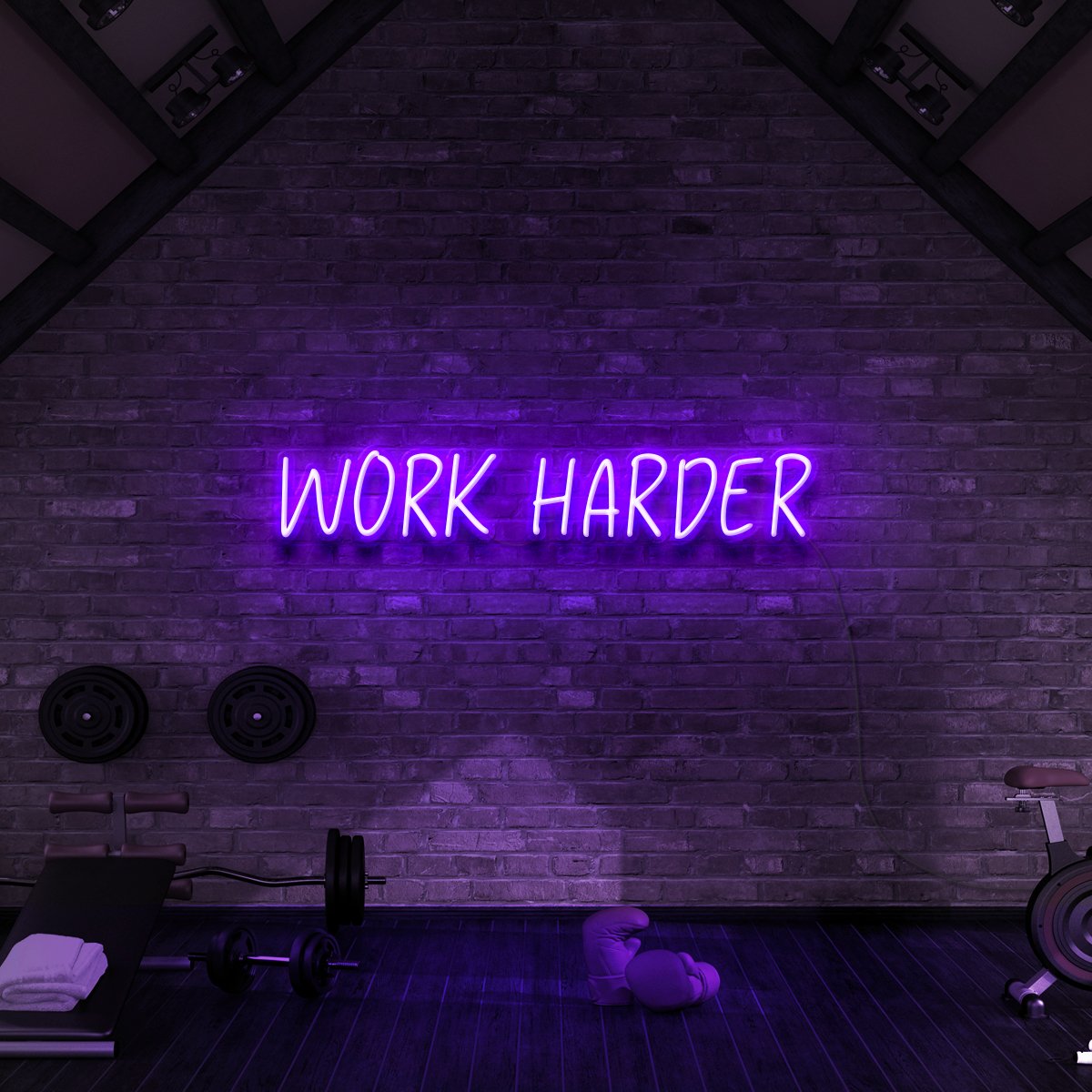 "Work Harder" Neon Sign for Gyms & Fitness Studios 60cm (2ft) / Purple / LED Neon by Neon Icons