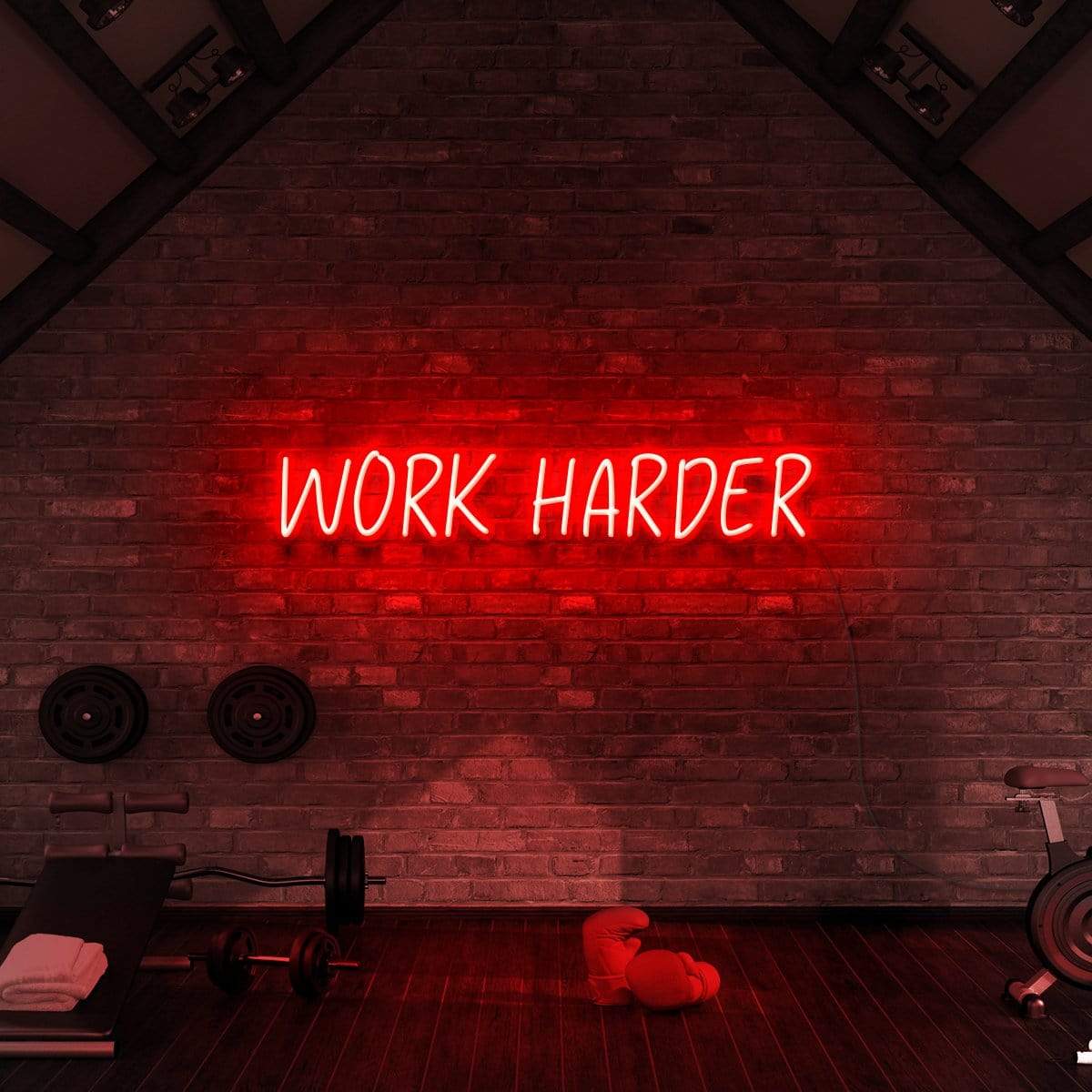 "Work Harder" Neon Sign for Gyms & Fitness Studios 60cm (2ft) / Red / LED Neon by Neon Icons