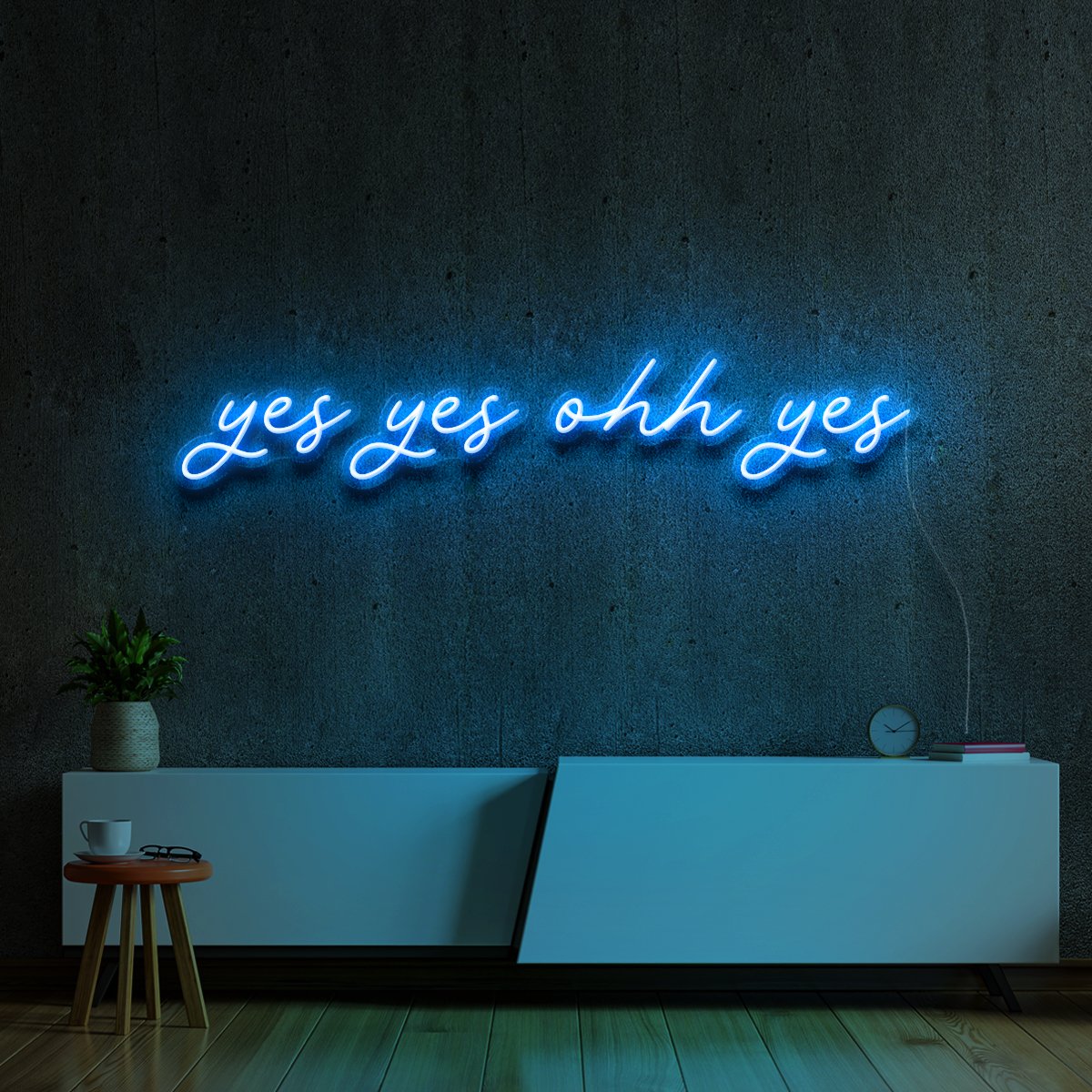 "Yes Yes Ohh Yes" Neon Sign 90cm (3ft) / Ice Blue / LED Neon by Neon Icons