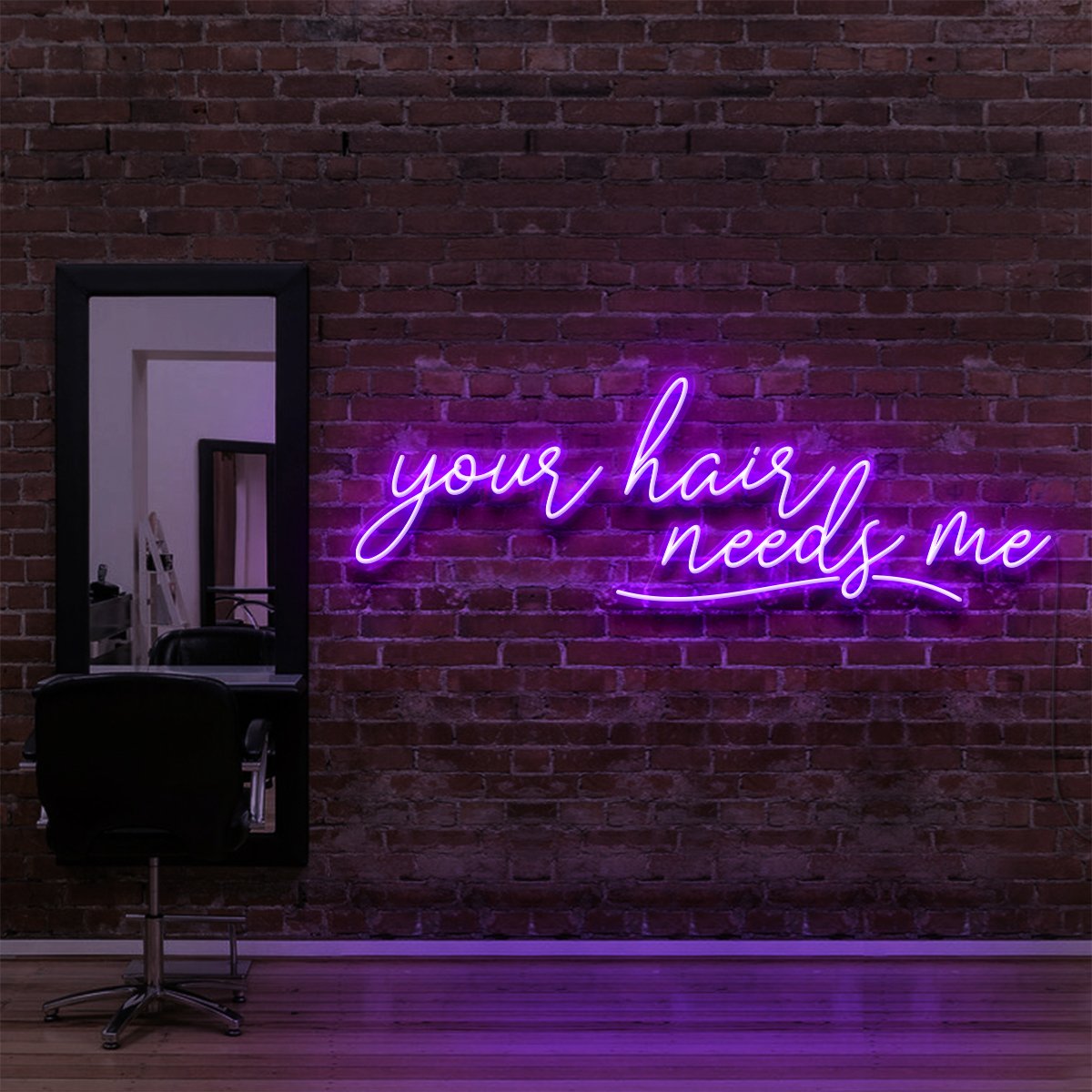 "Your Hair Needs Me" Neon Sign for Hair Salons & Barbershops 90cm (3ft) / Purple / LED Neon by Neon Icons